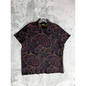 Lauren Ralph Lauren Paisley Turtleneck Top Womens 2X Plus Size Stretchy Preppy